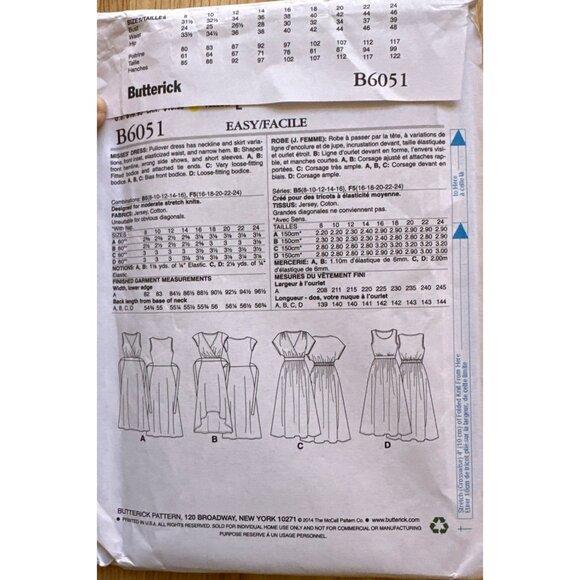 Butterick B6051 Dress Sewing Pattern F5 (16–24) Maxi Wrap V-Neck Uncut - Picture 4 of 4